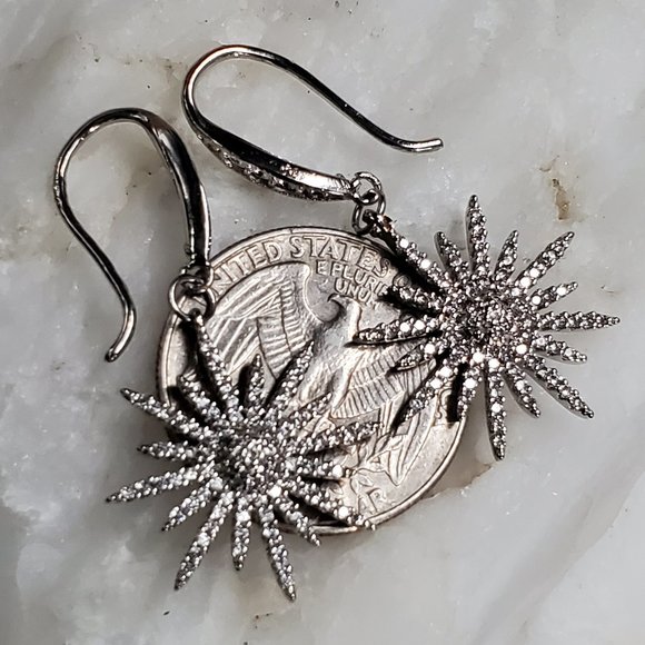 Earrings Platinum Diamond Cut Crystals - Picture 2 of 5